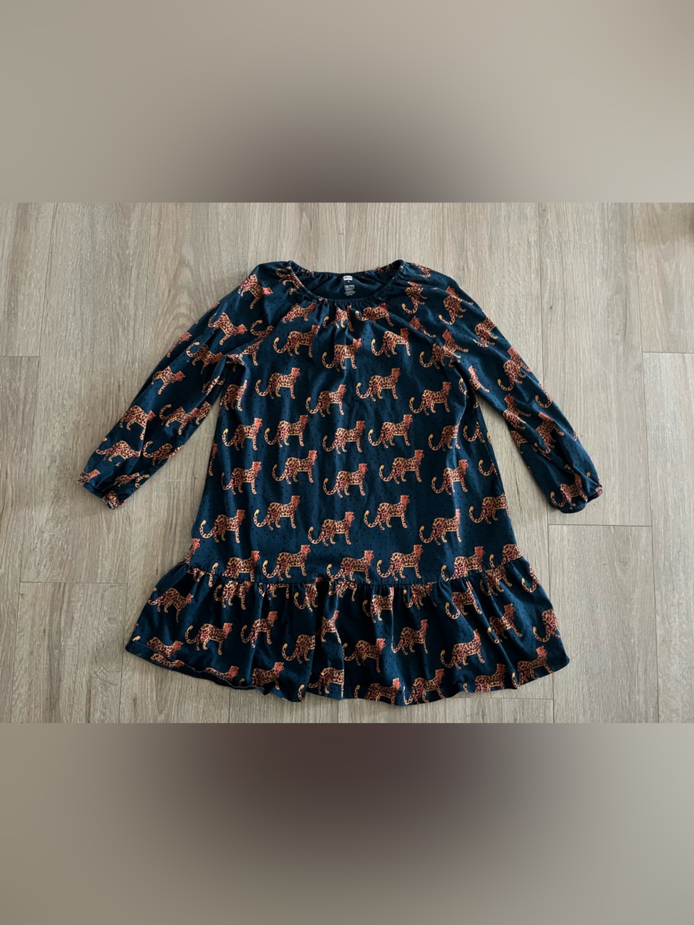Tea Collections Girl’s Long Sleeve Ruffle Dress Anatolian Leopards - Size 8